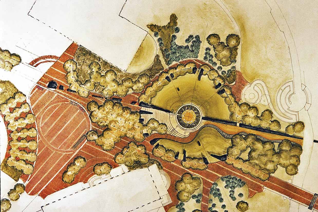 Architectural drawing of the plans for Oodena from above