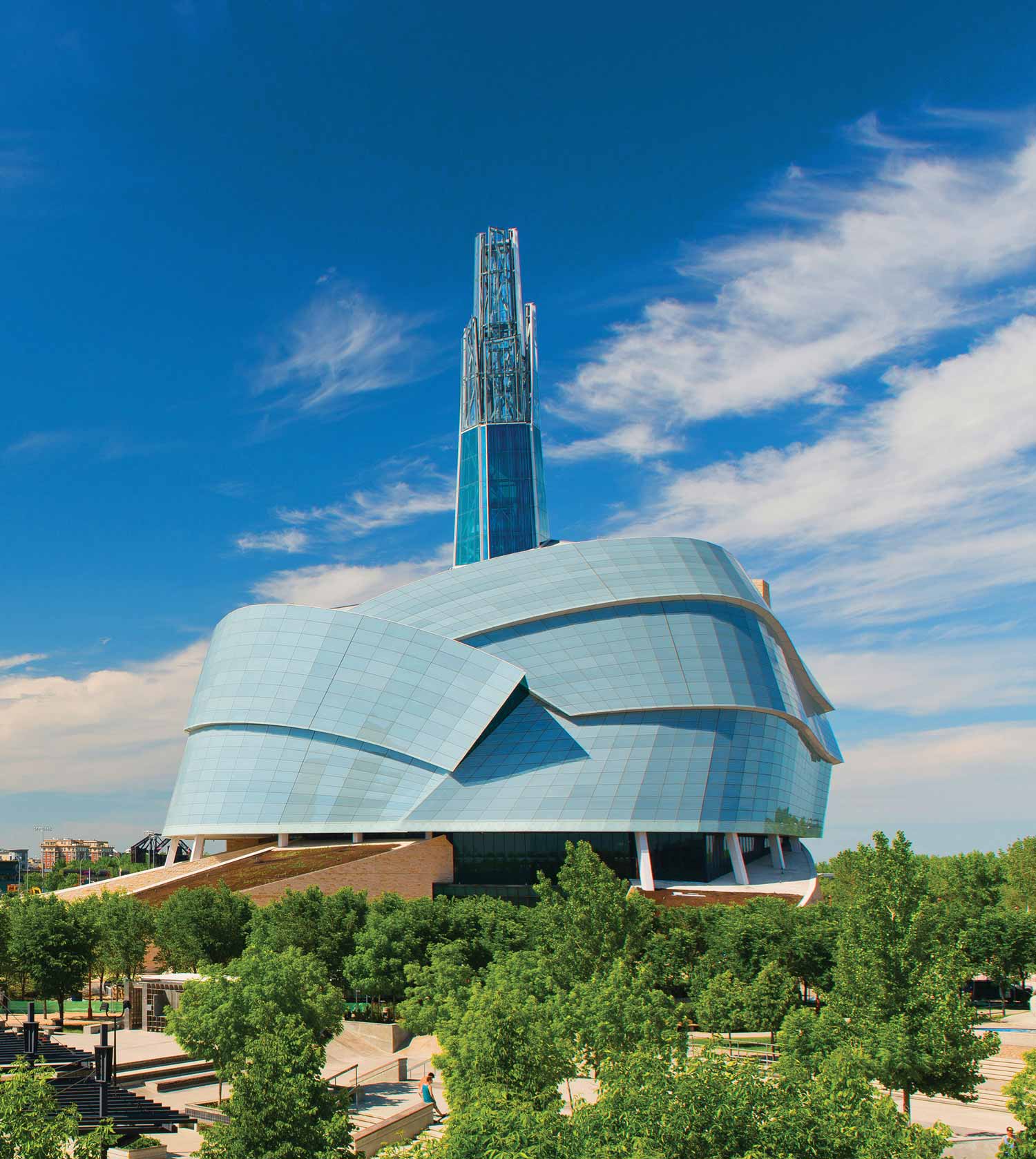 The CMHR on a sunny day, surrounded by trees