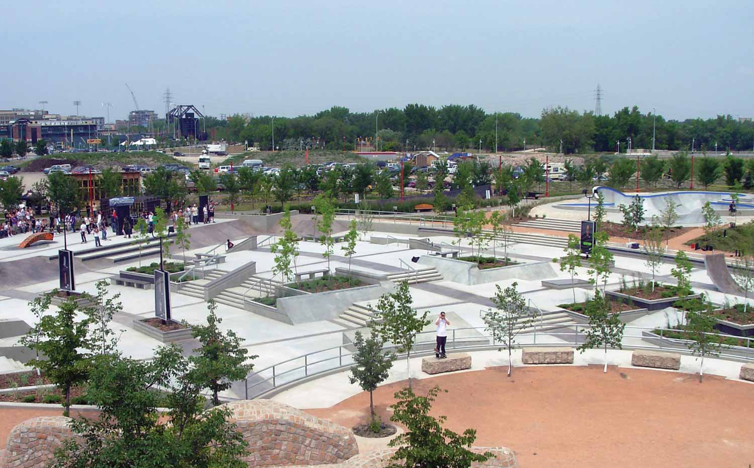 Aerial view of the skate plaza