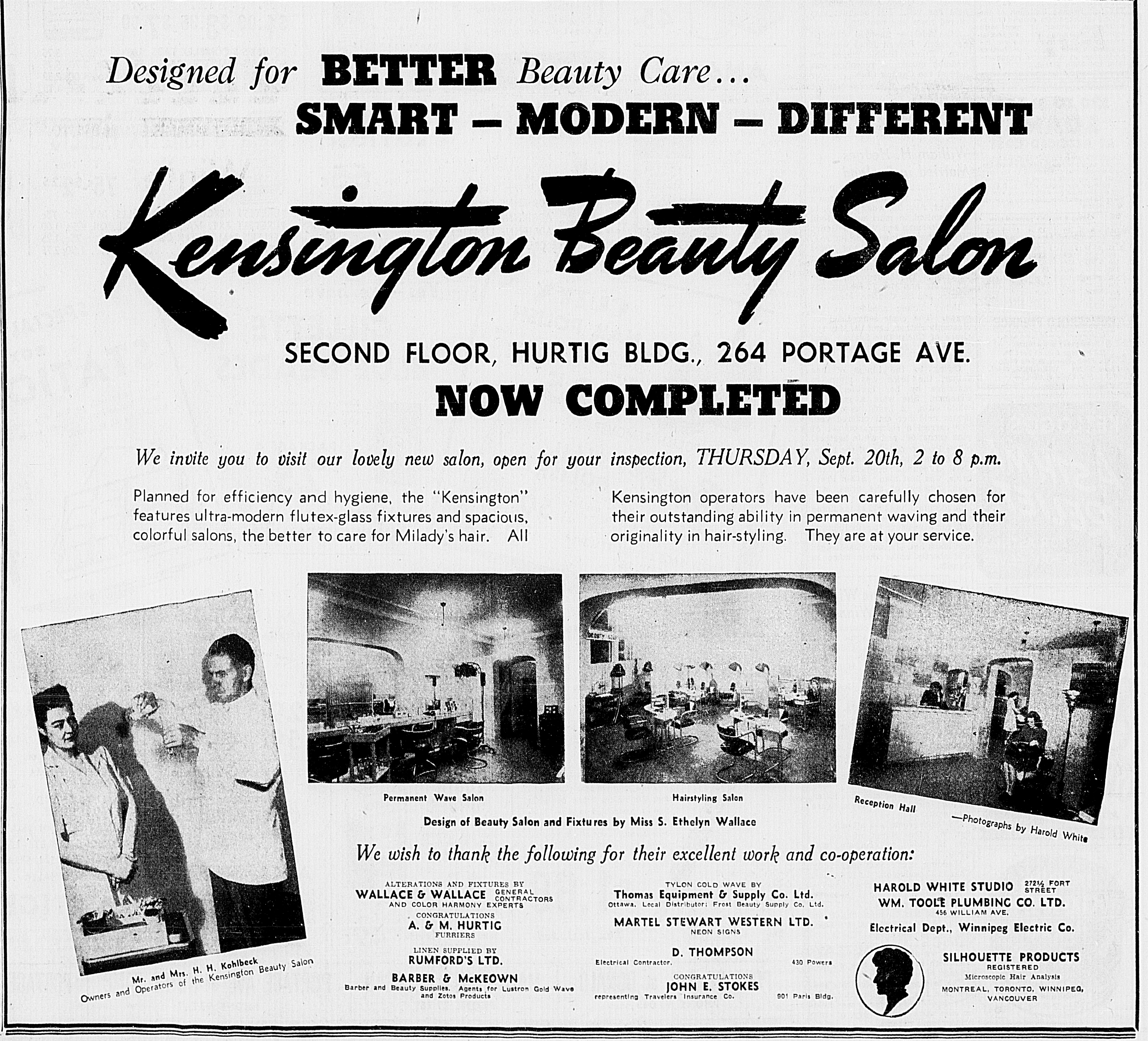 Advertisement for the Kensington Beauty Salon