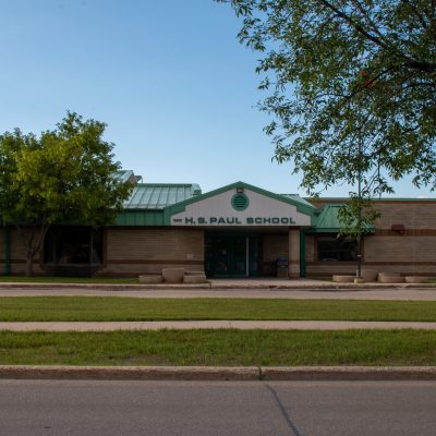 Photo of front entry to H.S. Paul School at 160 Southglen Boulevard