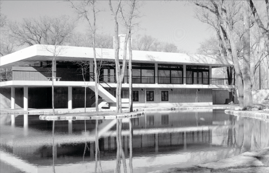 Black and white photograph of the exterior of Peguis Pavilion.