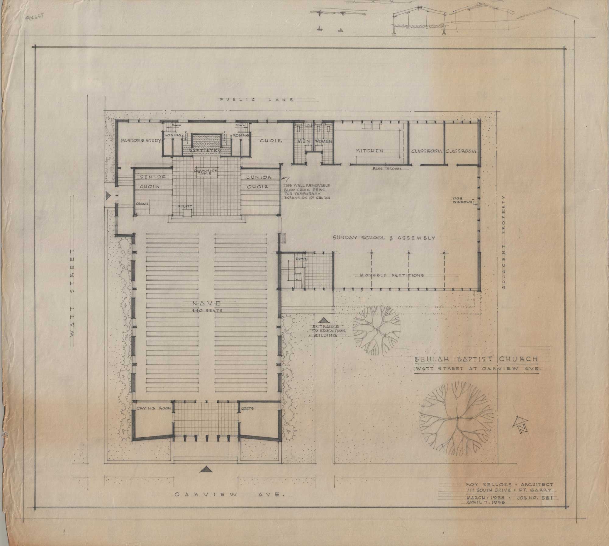 Image shows a drawing of the floorplan for Cornerstone Baptist Church.