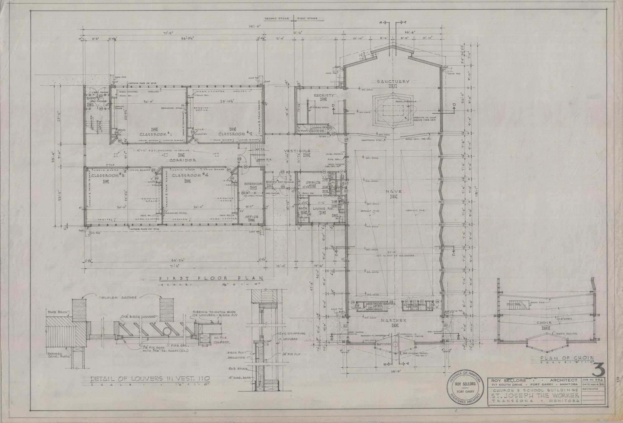 Image shows drawing of the main floor plan for St. Joseph the Worker.