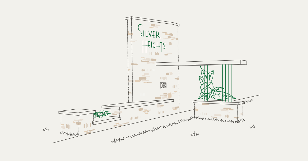 Line drawing of the Silver Heights gate